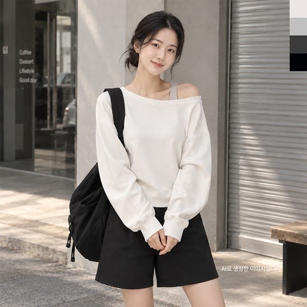 러블리 2컬러 여성 숄더 긴팔 티셔츠