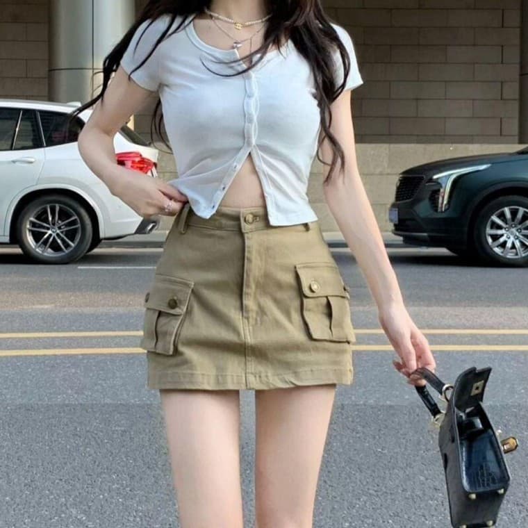 레트로 카고 미니스커트 여성 치마 숏스커트 롱스커트 하이 웨스트