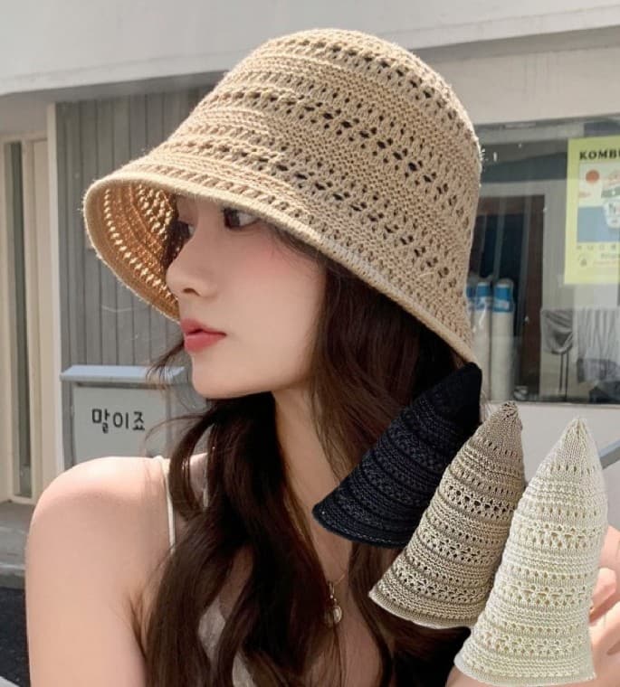 메쉬 [라인] 라탄 벙거지 봄 여름 버킷햇 여성 모자