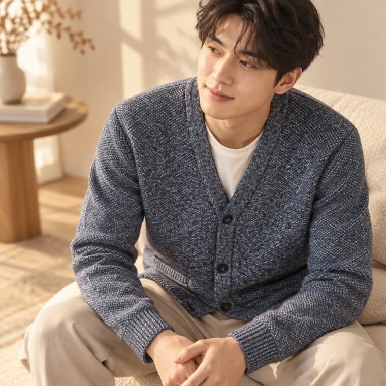 남자 기모 가디건 V넥 카디건 브이넥 아우터 겨울