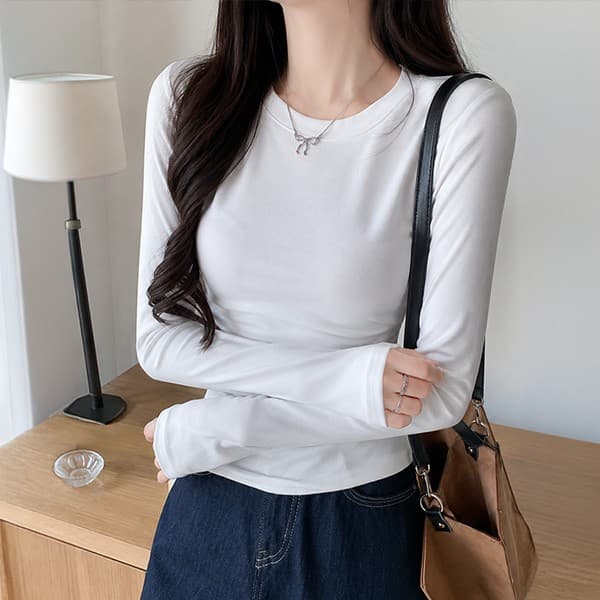 여성 3컬러 무지 라운드넥 슬림 티셔츠