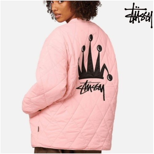 스투시 스톡 크라운 퀼팅 자켓 핑크 따뜻한 겨울 점퍼