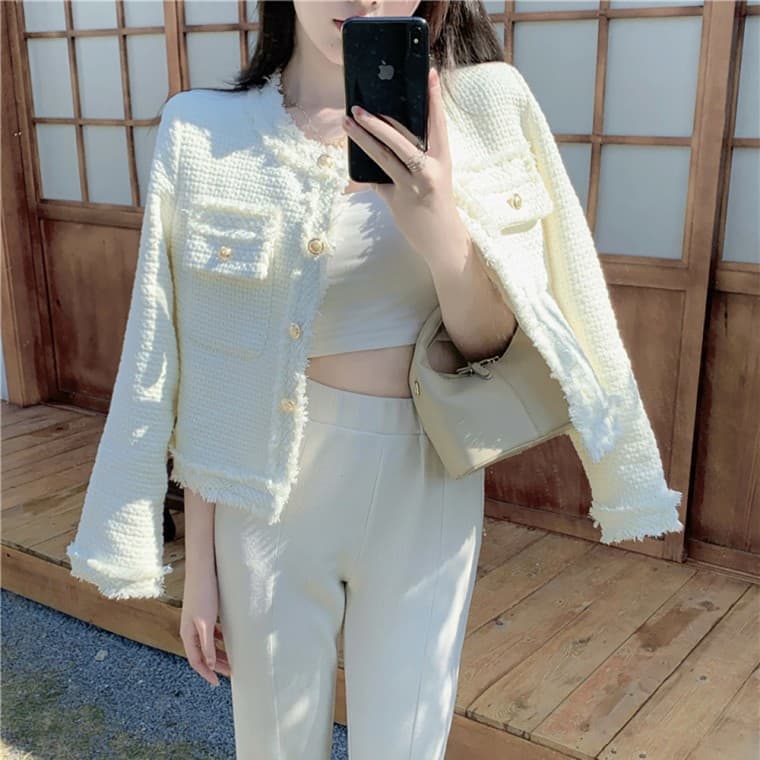 여성 화이트 크롭 자켓 아우터 가벼운 데일리 숏자켓
