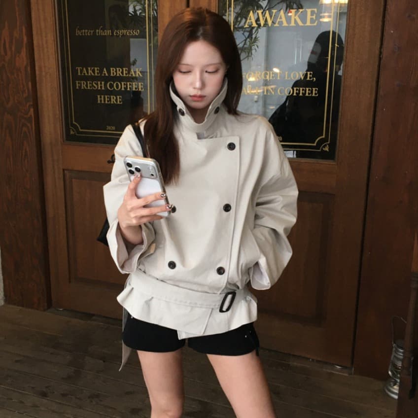 가을/겨울 신규 스타일 우아한 벨트 더블브레스티드 재킷