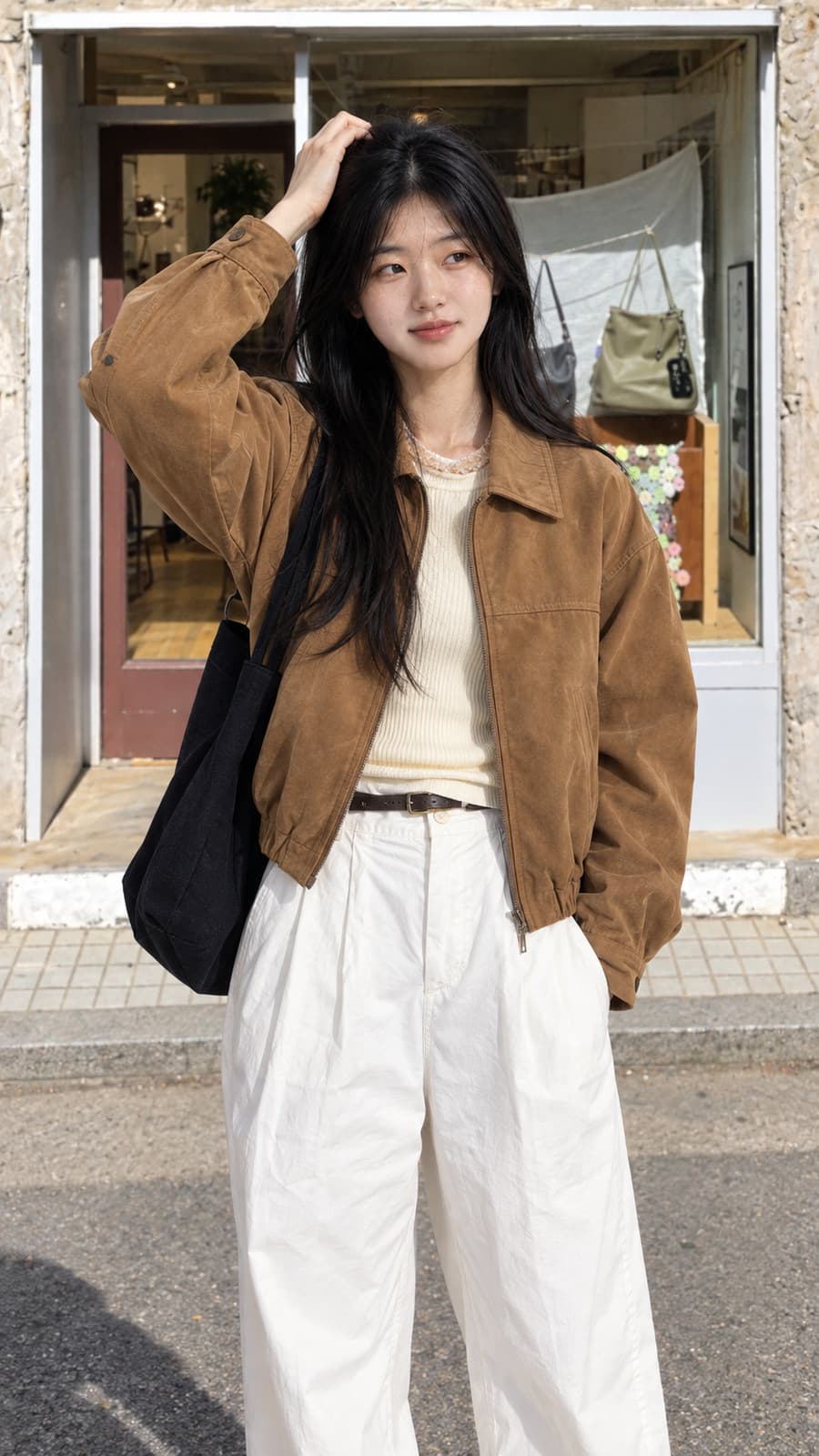 프랑스 레트로 스타일의 고급스러운 스웨이드 지퍼업 숏 재킷