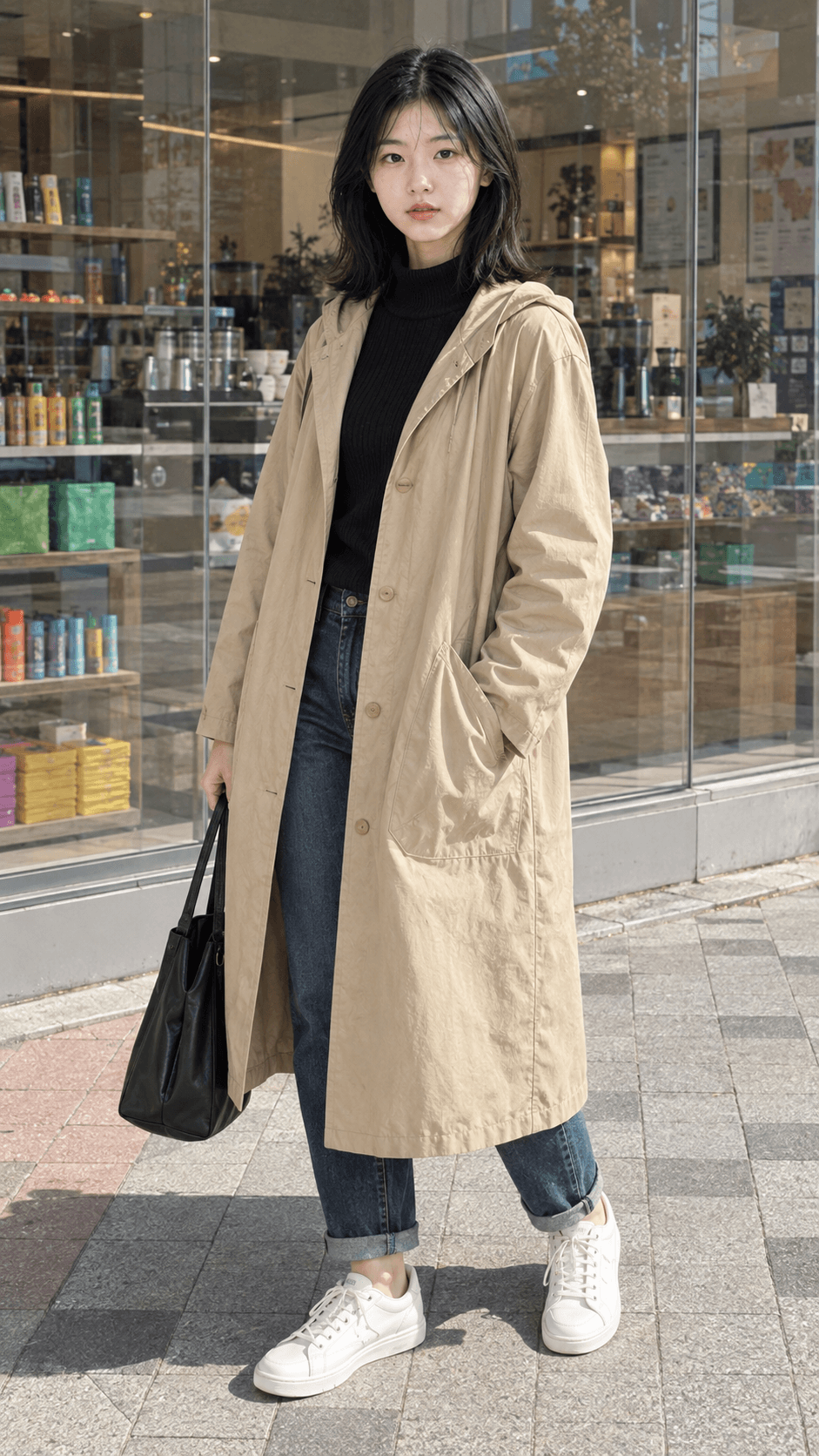 여성 오버핏 후드 바람막이 롱 점퍼 빅사이즈 간절기 야상 트렌치 코트 3