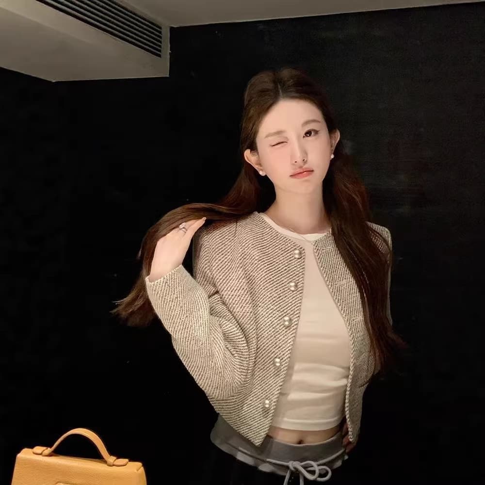 Socialite 2026 가을용 향기 좋은 스타일 재킷, 빈티지 하이엔드 쁘띠 한국 상속녀 짧고 우아한 탑