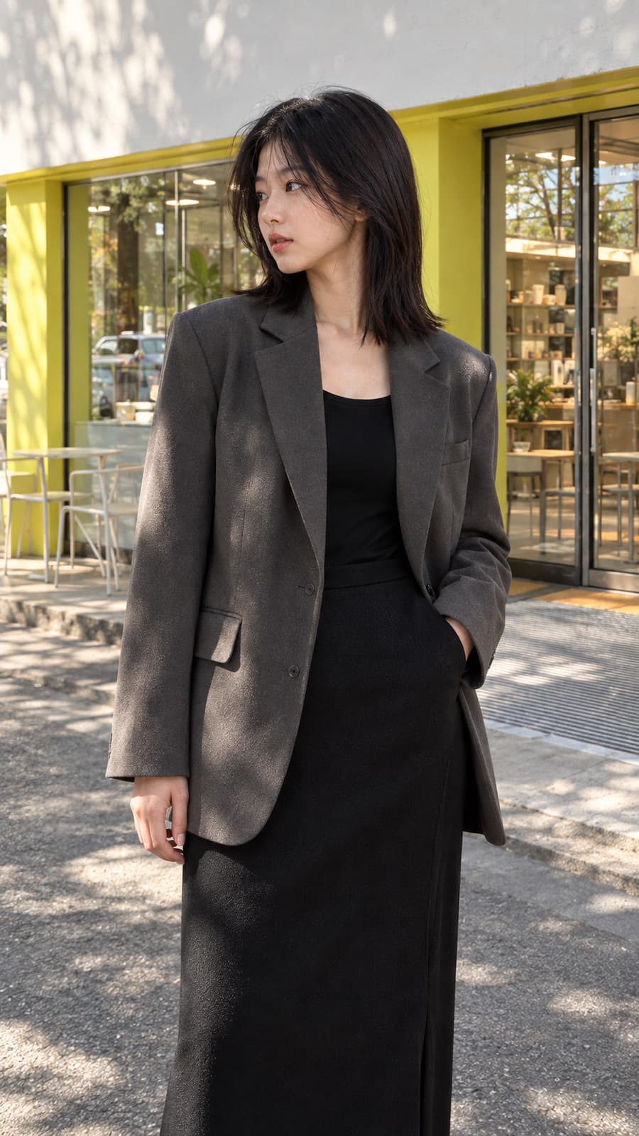 2026년 가을 고급 디자인 여성용 그레이 캐주얼 블레이저 현장 사진, 봄 여성용