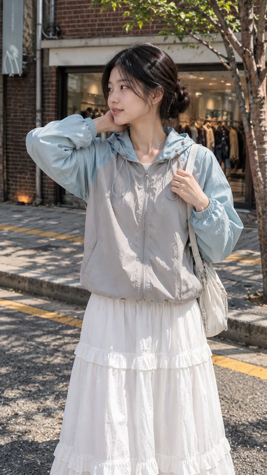 INS 블로거 스타일 미니멀리스트 프레시 드로우스트링 컬러블록 긴팔 경량 재킷과 컬러 블록 컬러 블록 재킷