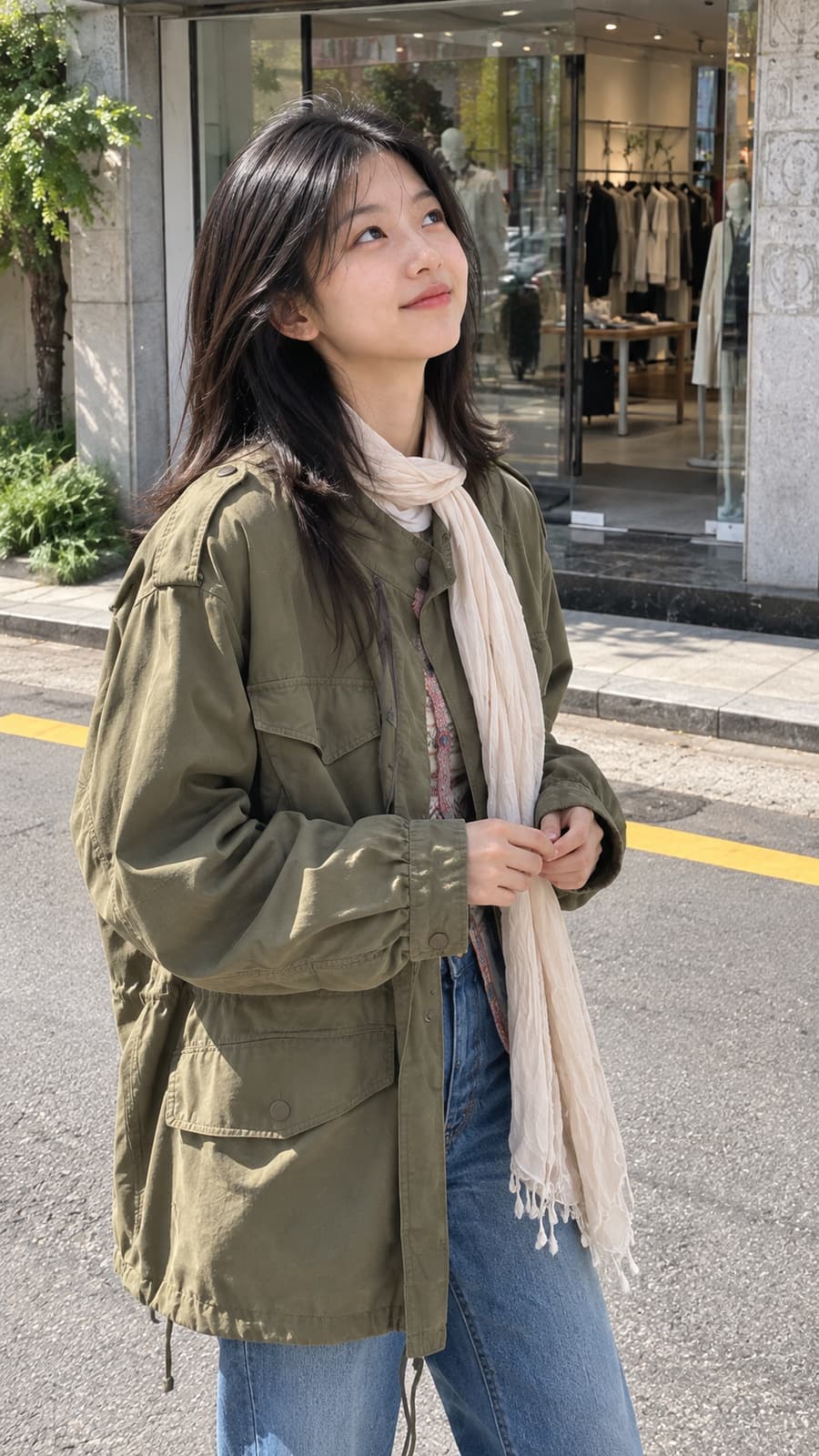 가을/겨울 멀티포켓 디자인, 녹색 유틸리티 트렌치코트, 패셔너블한 입체 재킷