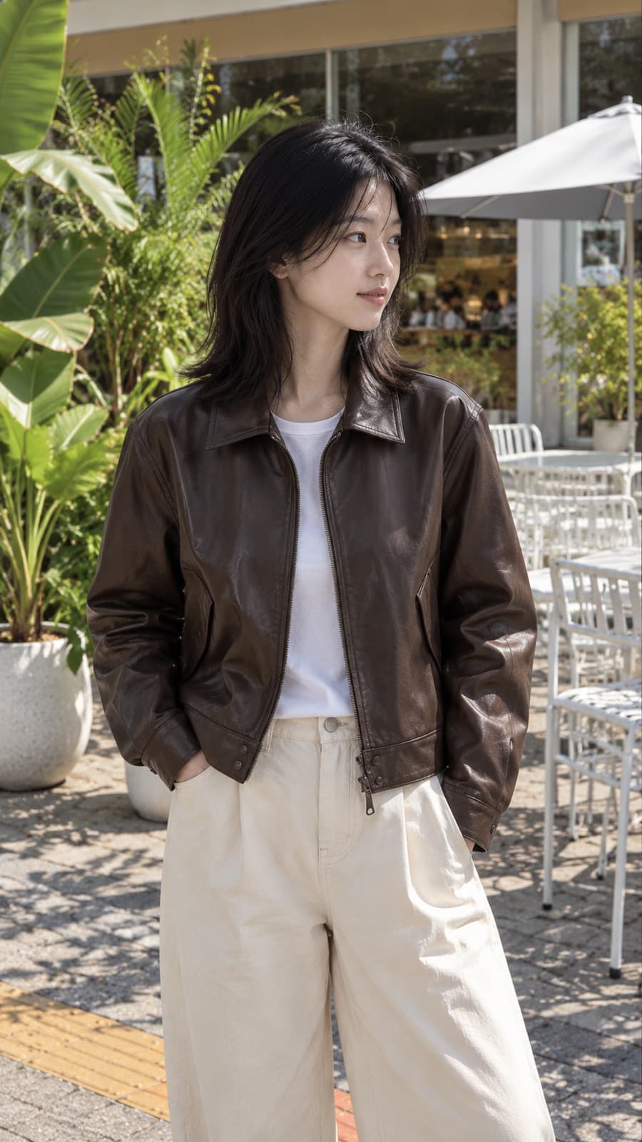 빈티지 스타일리시 라펠, 지퍼 포켓, 헐렁하고 다용도의 BF 모터사이클 가죽 재킷