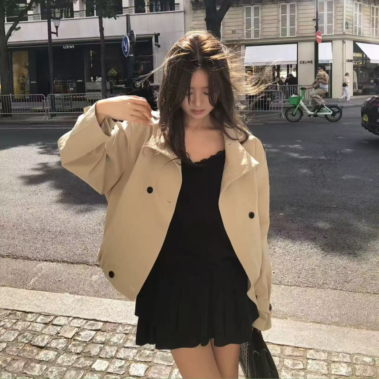 미니멀리즘 품격 다용도 출퇴근 섹션 이중 버튼 쇼트 스타일 바람막이 워크웨어 재킷 작은 키 5