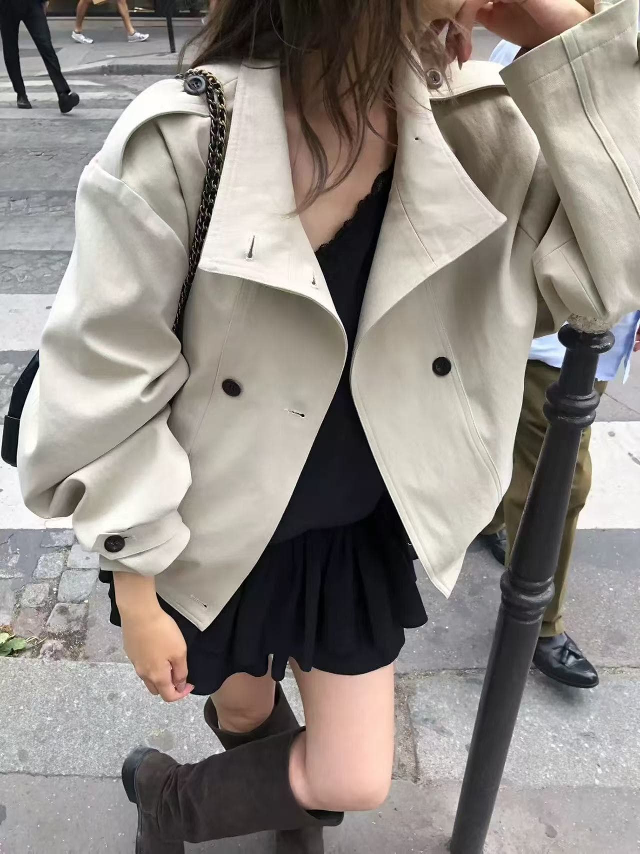 미니멀리즘 품격 다용도 출퇴근 섹션 이중 버튼 쇼트 스타일 바람막이 워크웨어 재킷 작은 키 4