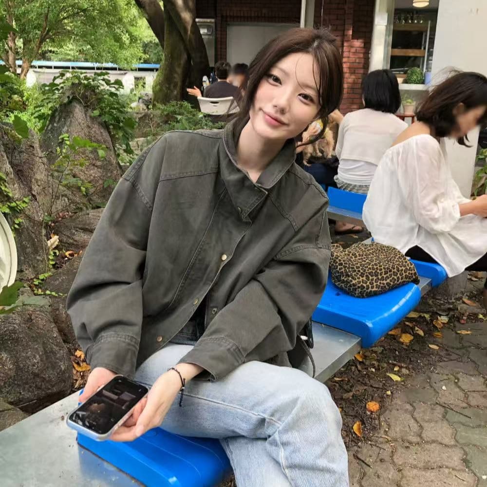 미니멀리즘 반하이넥 캐주얼 다용도 지퍼 루즈핏 허리 수축 바람막이 짧은 외투 재킷 5