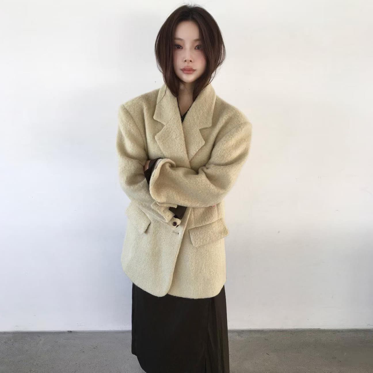 한국 드라마 여성 여성 주님 분위기 센스 블레이저 다용도 출퇴근 루즈핏 모직 코트 재킷 4