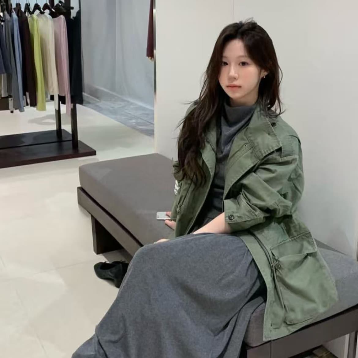 가을 겨울 기타 주머니 디자인 센스 녹색 워크웨어 바람막이 패션 3 차원 재킷 3
