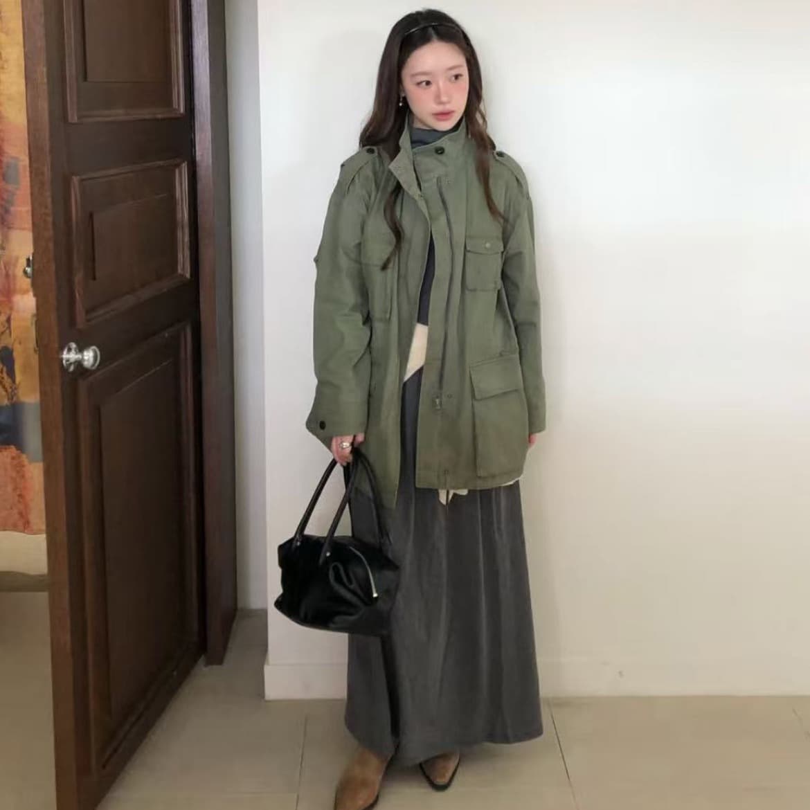 가을 겨울 기타 주머니 디자인 센스 녹색 워크웨어 바람막이 패션 3 차원 재킷 2