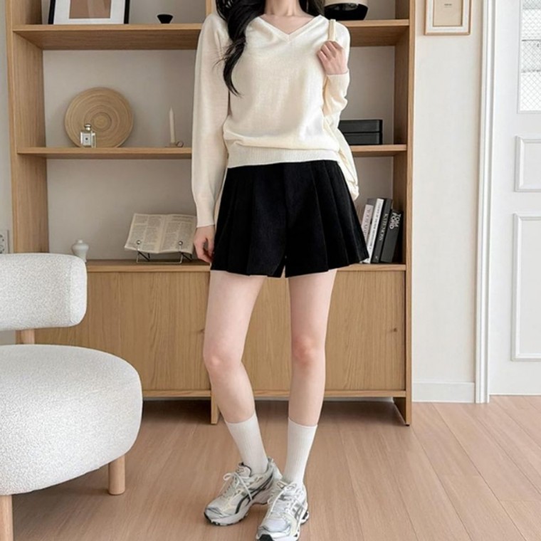 여성 데일리 심플 브이넥 긴팔 니트 여자 니트티 상의 티셔츠 2색