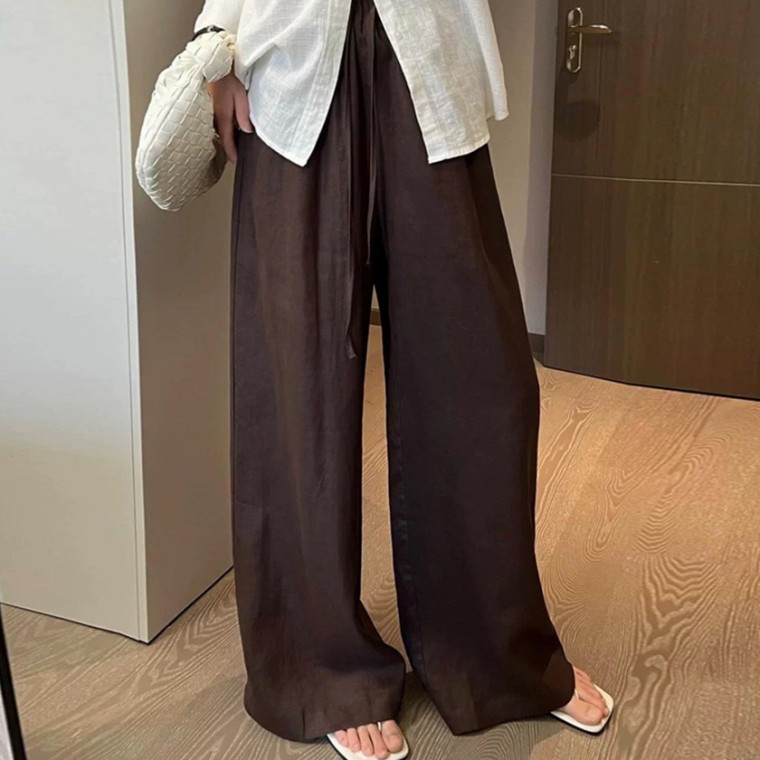 쵸코브라운 와이드핏 내츄럴 린넨팬츠