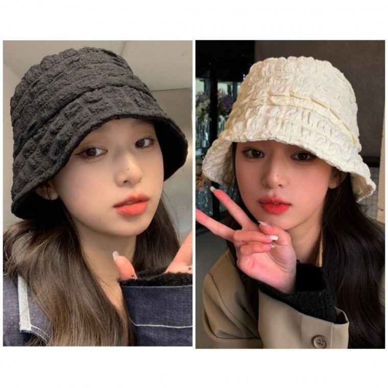 구름 엠보 버킷햇 벙거지 가벼운 주름 무지 여행 휴가 데일리 모자