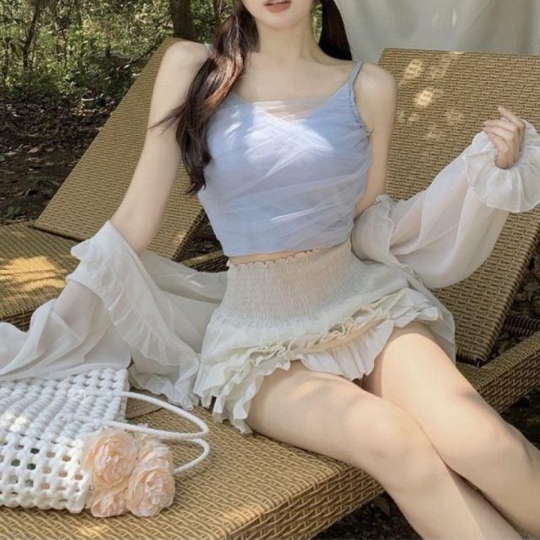 쉬폰 브이넥 세미 크롭 끈나시 이너 민소매 여리여리쉬폰끈 이너끈 민소매끈 뷔스티에끈