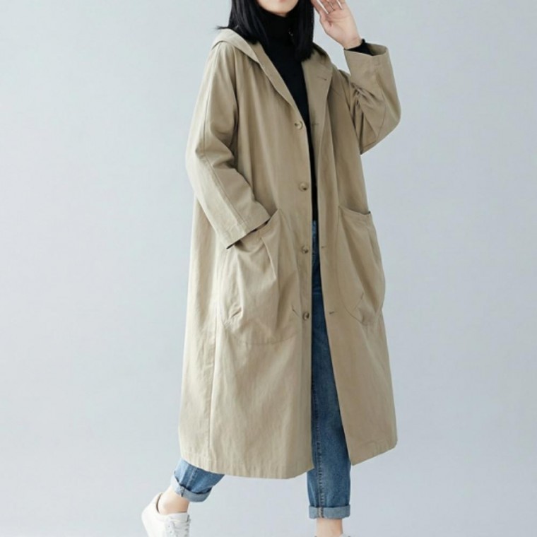 여성 오버핏 후드 바람막이 롱 점퍼 빅사이즈 간절기 야상 트렌치 코트